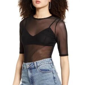 AFRM Short Sleeve Sheer Tee Shirt Black